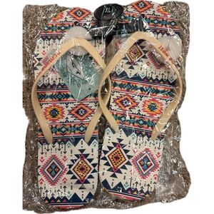 Montana West Womens Southwestern Geometric Print Flip Flops XL Multicolor Boho
